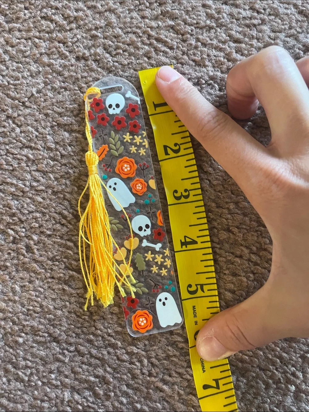 Yellow Tassel Ghost & Floral Bookmark